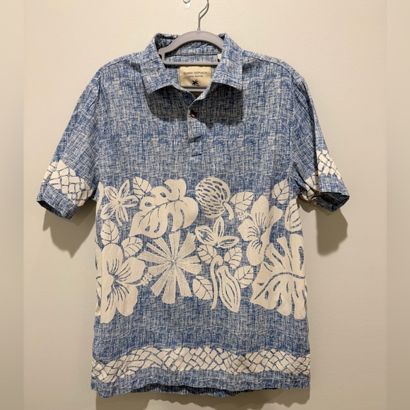 Banana Republic Other - Men’s Island Republic Blue White Floral Hawaiian Resort Wear Silk Men's Shirt XL